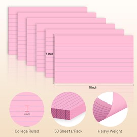 300 Count Index Cards 3 x 5 Inch Ruled Pink Index Cards, Flash Cards College Ruled for School, College, Office and Home Organization, Durable Study To Do List Note Cards with Ruled Lines