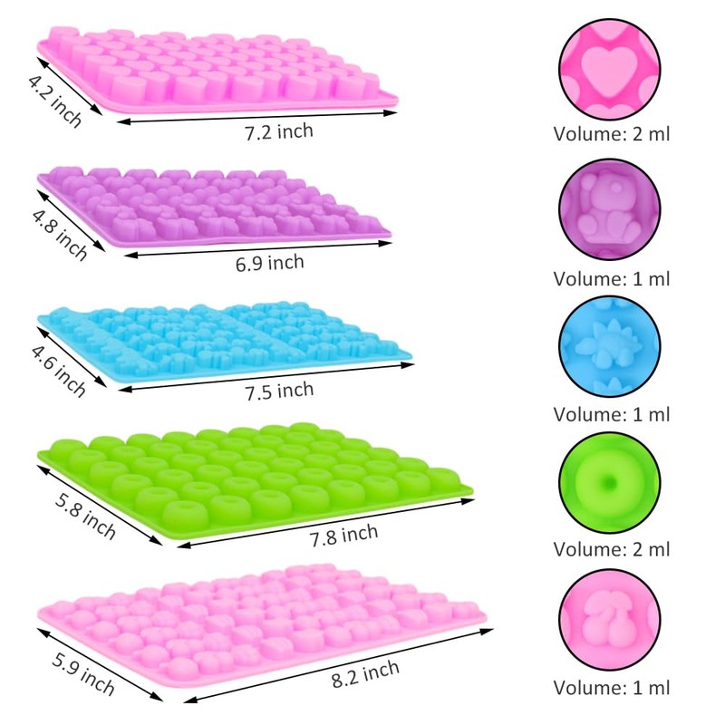 Eolilim 5PCS Mini Gummy Silicone Molds with 2 Droppers, Gummies