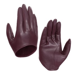 Harssidanzar GL011EU Women's Lambskin Leather Half Palm Short Gloves Unlined, burgundy