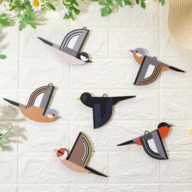 Wesiti 6 Pcs Wooden Bird Wall Art Farmhouse Bird Decor Geometric Wood Flying Birds Wall Decor Scandinavian Home Decor Rustic Bird Art Wall Decor for Living Room Bedroom Gift for Bird Lover