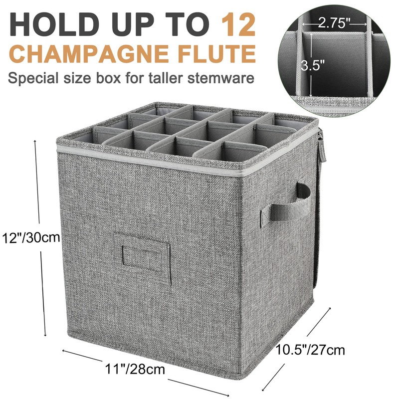LotFancy Champagne Flute Storage Container, Hard Shell, Stackable, 12" Tall