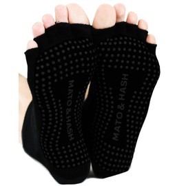 Mato & Hash Toeless Half Toe Yoga Socks With Grip 6 PK Blackout M/L