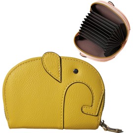 SFTRADE Credit Card Case, Card Case with Coin Purse, Cute Elephant, Thin, Slim, Lightweight, Large Capacity, Holds 11 Pu Characters, Women's, Men's, Skimming, yellow