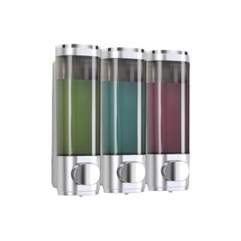 Shampoo Conditioner Dispenser, Soap Dispenser Wall Mounting, No Drilling, Shower Gel Dispenser for Bathroom, Shampoo Shower Gel Dispenser, Wall Soap Dispenser, 300 ml x 3 Chambers, Silver