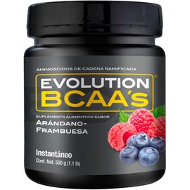 EVOLUTION, Aminoácidos BCAA, Suplemento Alimenticio, Leucina, Sin Gluten, Pre Workout, Post Workout, Sabor Arándano - Frambuesa, 25 Porciones, 500g
