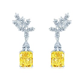 Dangle Earrings for Women, Sterling Silver Earring Oval Yellow Cubic Zirconia Lab Created Imitation Diamond Drop Anniversary Birthday Christmas Valentine's Day Gifts for Her Hypoallergenic