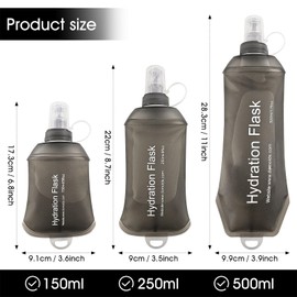 GYGYL Soft Flask, TPU Collapsible Soft Water Bottle for Hydration Pack, Running Vest, Leak-Proof Folding Water Bottle for Hiking Cycling Climbing Jogging-250ml Grey