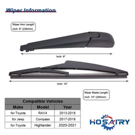 HOSAIRY Rear Wiper Arm Blade Set for Toyota RAV4 2013-2018, for Jeep Compass 2017-2018, for Toyota Highlander 2020-2021 Rear Windshield Wiper Arm Blade Assembly 85241-0R030 85242-42040