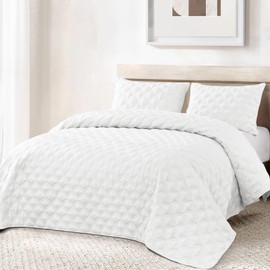Exclusivo Mezcla Full Queen Quilt Set, 3 Pieces Lightweight Quilts Soft Quilted Bedspreads White Coverlets Bedding Set for All Seasons
