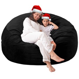 [Velvet Fabric] X-Large Bean Bag Chair: 5 ft Memory Foam Bean Bag Chairs for Adults with Filling,Adult/Kids Bean Bag Chair with Filler Included,Soft Faux Fur Fabric,Black,5 Foot