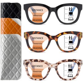 ZXYOO 3 Pack Progressive Multifocus Reading Glasses for Women Blue Light Blocking Computer Readers with Spring Hinge+1.00