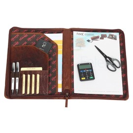 FFelsenfest Genuine Leather Writing Case DIN A4 in Brown (Cognac) I A4 Conference Folder with Zip I A4 Leather Teacher Folder I Leather Case for Office I 34.5 x 26 x 3 cm