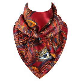 GERINLY Vintage Paisley Wild Rag, Silk Western Bandana for Women, Big Hair Scarves Evening (Wine)