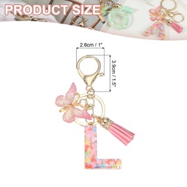 PATIKIL Alphabet Initial Letter Keychain, Resin Cute Keychains with Tassel Butterfly Letter l Pendant Charm for Women Key Purse Handbag Bag Accessories, Pink