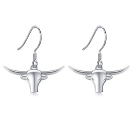 JERWLI Longhorn Earrings 925 Sterling Silver Texas Longhorn Dangle Drop Earrings Longhorns Jewelry for Women Gifts