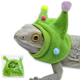 CQJ Bearded Dragon Funny Cute Hats- Bullhorn Ball Hat with a Neck for Bearded Dragon Lizard Snake Gecko Chameleon Parrot Hamster Small Pets (Green)