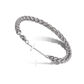 SIPURIS Latin Cross Bracelet Men's Jesus Arm ring Wheat Link Bracelet Jesus Cross Bangle Jewelry For Women Men, 0.98*0.46 in, no gemstone