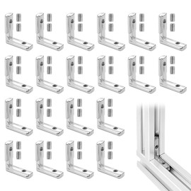 Pack of 20 Inner Angle Connectors for Aluminium Profile 20 x 20, T-Slot Corner Connectors, with 40 Screws, L-Shape 90° for Stable Connections in Aluminium Profiles