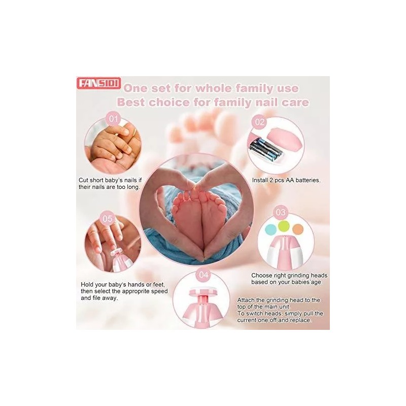 Fansidi Lima De Uñas Electrico Para Bebe Color Rosa Con