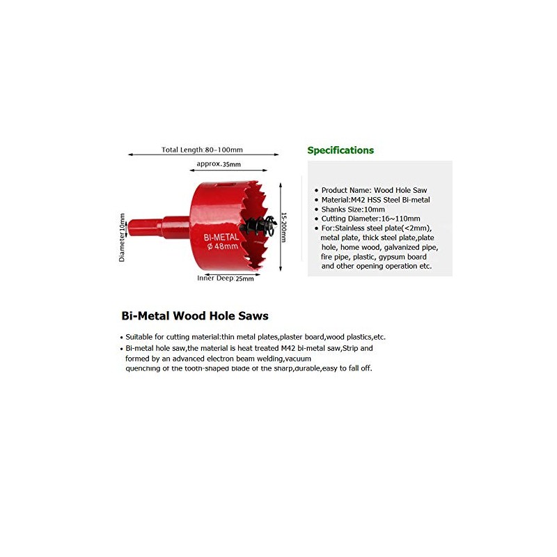 23 mm Bi-Metal Hole Saw Red, M50 HSS Hole Cutter