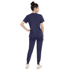 Eadflie Medical Scrubs Set for Women - Classic V-Neck Top & Jogger Pants with Stretch Nursing Uniform Scrub Suit