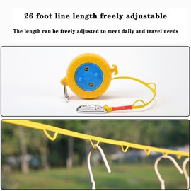 Portable Clothesline, 26 Feet Travel Clothesline, Retractable Camping Clothesline,Travel Hotel Camping 、Cruise Ship、 Backyard 、Outdoor/Indoor, with Windproof Hanging Hole(1 Piece)