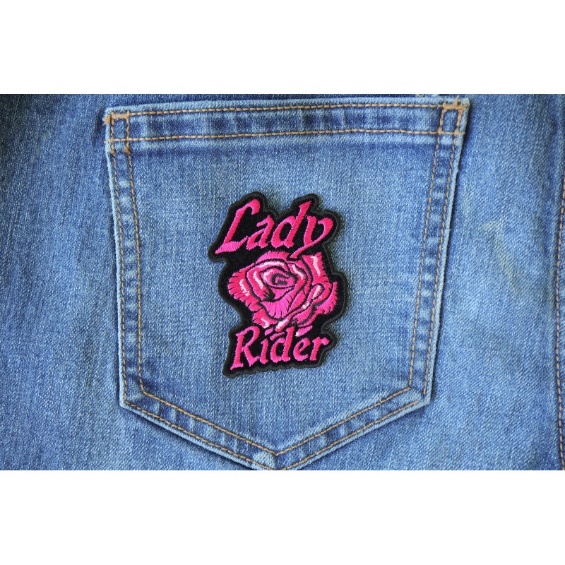 Ivamis Lady Rider Pink Rose Iron on Biker Patch -