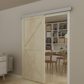 JUBEST 6.6FT Barn Door Sliding Hardware Track Kit, Aluminium Alloy Box Rail Hardware for Classic Modern Interior Single Wooden Door,Low Clearance