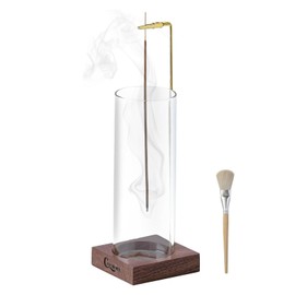 Glass Incense Holder, Stylish, Scandinavian Ceramic, Ash Spill, Incense Holder, Incense Burner, Healing, Meditation, Pinewood, Stylish, Interior Incense Holder (Wood, DG+Round Wooden)