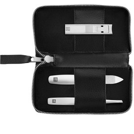 ZWILLING Manicure Pedicure Set 3-Piece Compact Nail Clippers Vegan Apple Leather Case Black