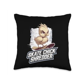 Skating Baby Chicks Skate with Skateboard Cute Skateboarding Throw Pillow