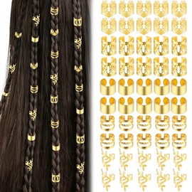 XPEX 50pcs Set Gold Hair Accessories Gold Braid Hair Accessories Dreadlocks Accessories for Men Women Girls Boys