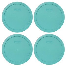 Pyrex 7402-PC Turquoise Round Plastic Food Storage Replacement Lid, Made in USA - 4 Pack