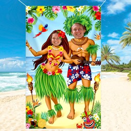 DTOFOOT Luau Couple Photo Door Banner Hawaiian Party Decorations Tiki Luau Photo Booth Props Banner for Get-Together Hawaiian Party Supplies for Tropical Beach Get-Together