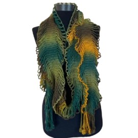 Harlequin Acrylic Crochet Scarf with Fringe