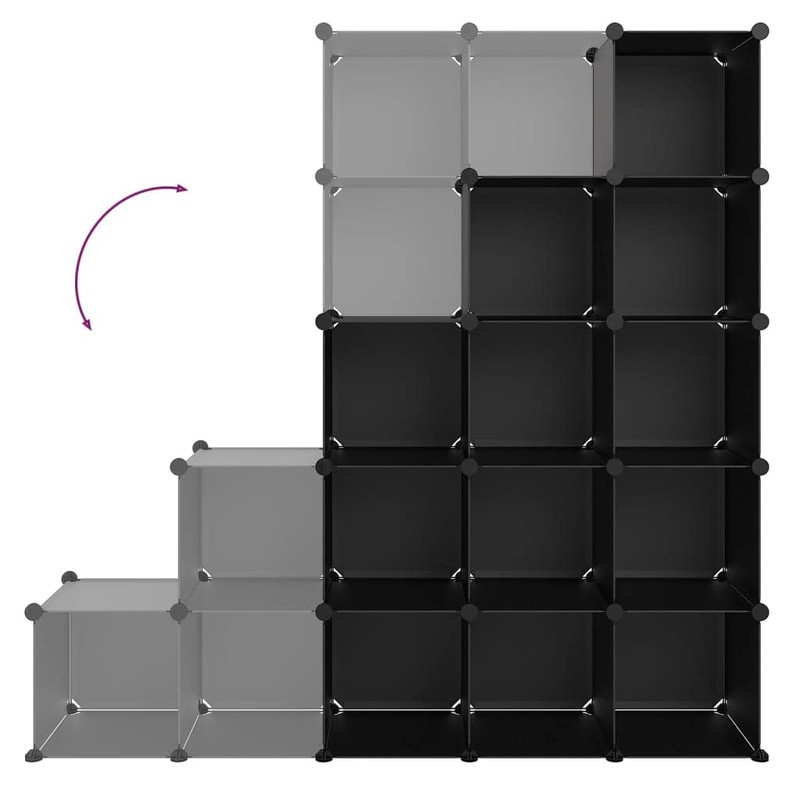 vidaXL Storage Cube Organizer with 15 Cubes - Black Polypropylene
