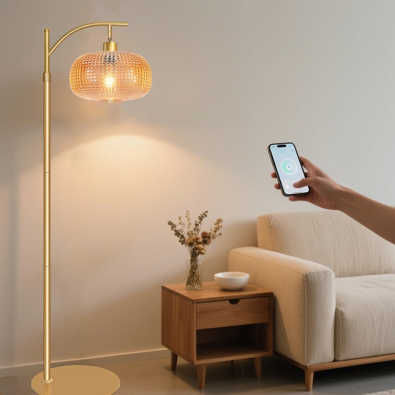 Duoled Glass Floor Lamp for Living Room with Amber Glass