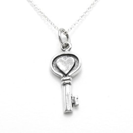 Sterling Silver Tiny Heart Key Charm Necklace, 18"