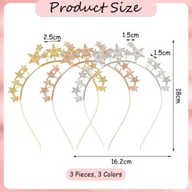 3 Pieces Star Headbands, Rhinestone Five-Pointed Star Headbands, Fashionable Party Headbands, Glitter Dress Up Headbands, Holiday Hair Accessories For Kids And Adults