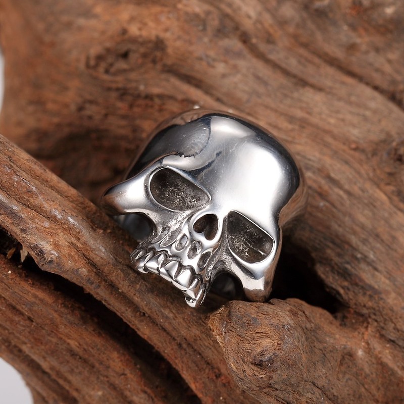 Black Stainless Steel Men's Cool Skull Head Solid Ring Punk