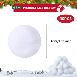 Gukasxi 30 Pieces 6cm Fake Snowballs for Kids Indoor Snowballs Fight Game Realistic Artificial Snowballs Soft White Plush Snow Balls for Winter Christmas Decorations