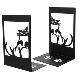 STOBAZA 2pcs Book Organizer Metal Book Ends Cat Book Holders Office Books Stopper