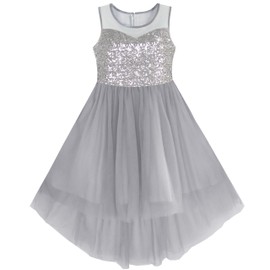 KB12 Girls Dress Gray Sequined Tulle Hi-lo Wedding Party Dress Size 8