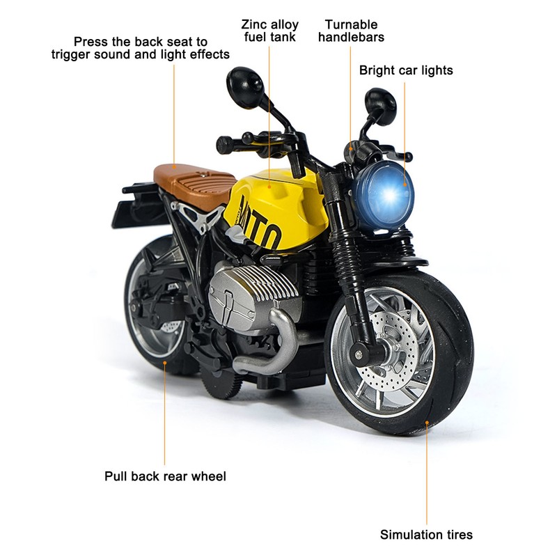 1:12 Pull Back Motorcycle Toy Cool Retro Motorcycle Toy with