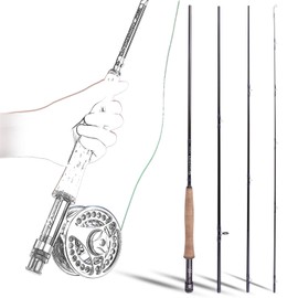 Sougayilang Fly Fishing Rod and Reel Combo, 4 Pieces Ultra Lightweight Portable Fly Rod and CNC Machined Aluminum Alloy Matte Reel Complete Starter Package with Rod Bag-#5/6