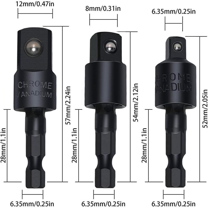 Tools Flexible Drill Bit Extension, Include 3pcs Rotatable Socket Adapter
