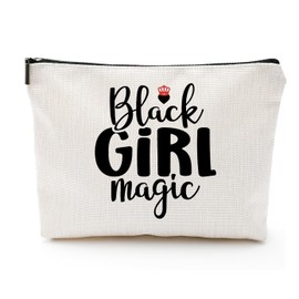heshengzaixian Black Girl Magic Cosmetic Bag, African American Woman Makeup Bag, Nogrit Gifts for Black Women Girls,Waterproof Zipper Linen Toiletry Beauty Bag Travel Case Accessories Pouch