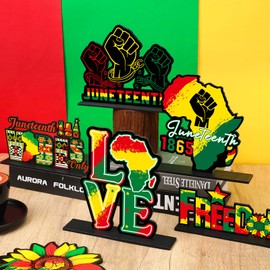 Anglechic 6 Pcs Juneteenth Table Decorations Black History Month Wooden Centerpieces African American Freedom Day Tabletop Sign for Juneteenth Home Desktop Party Decorations