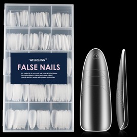Wellquinn Almond Nails with Guidelines 300pcs Pre-shape Gel Acrylic Nail Tips Full Cover Almond Press on Nails for Nail Extension Home DIY Nail Salon 15 Sizes