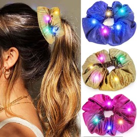 Fashey Light Up Hair Scrunchies Led Mermaid Hair Ties Fancy Scrunchy Decorative Hair Accessories for Women (green+blue+purple)